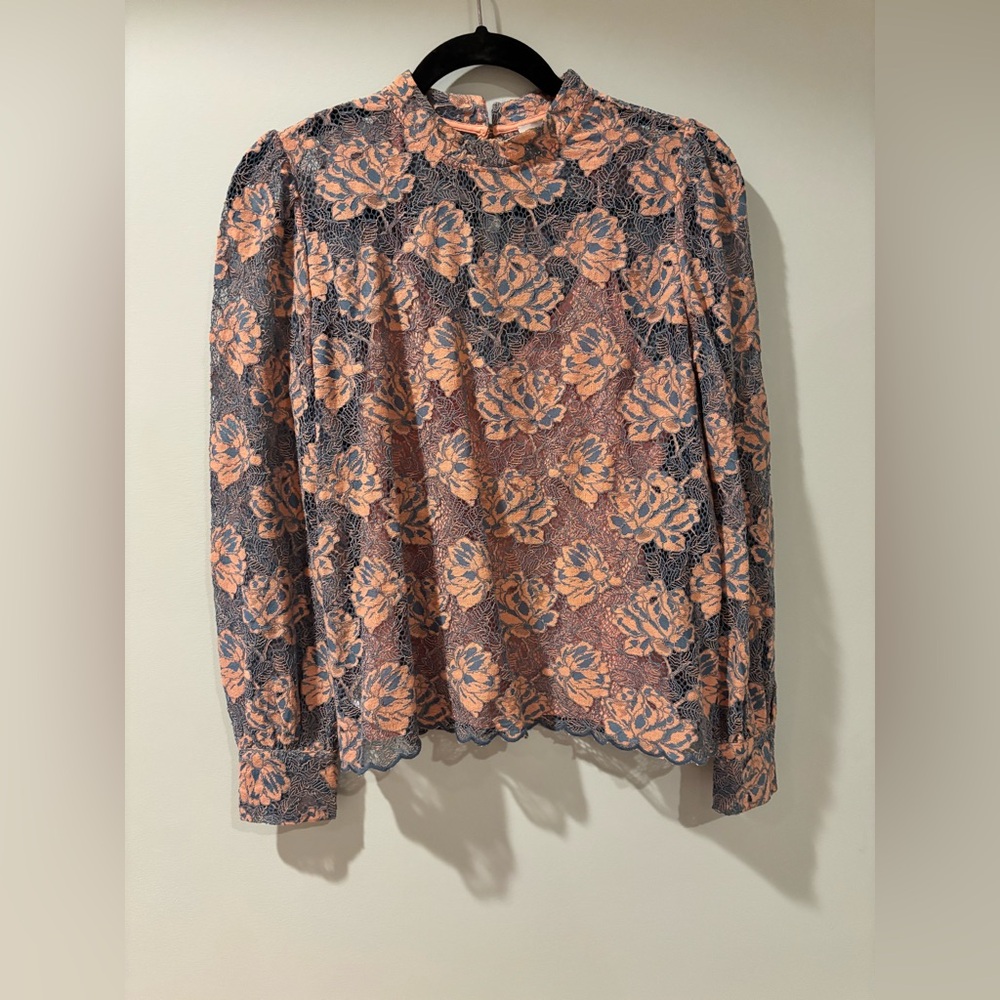 Elegant Lace Floral Top in Blue and Pink from LOFT - Picture 2 of 4